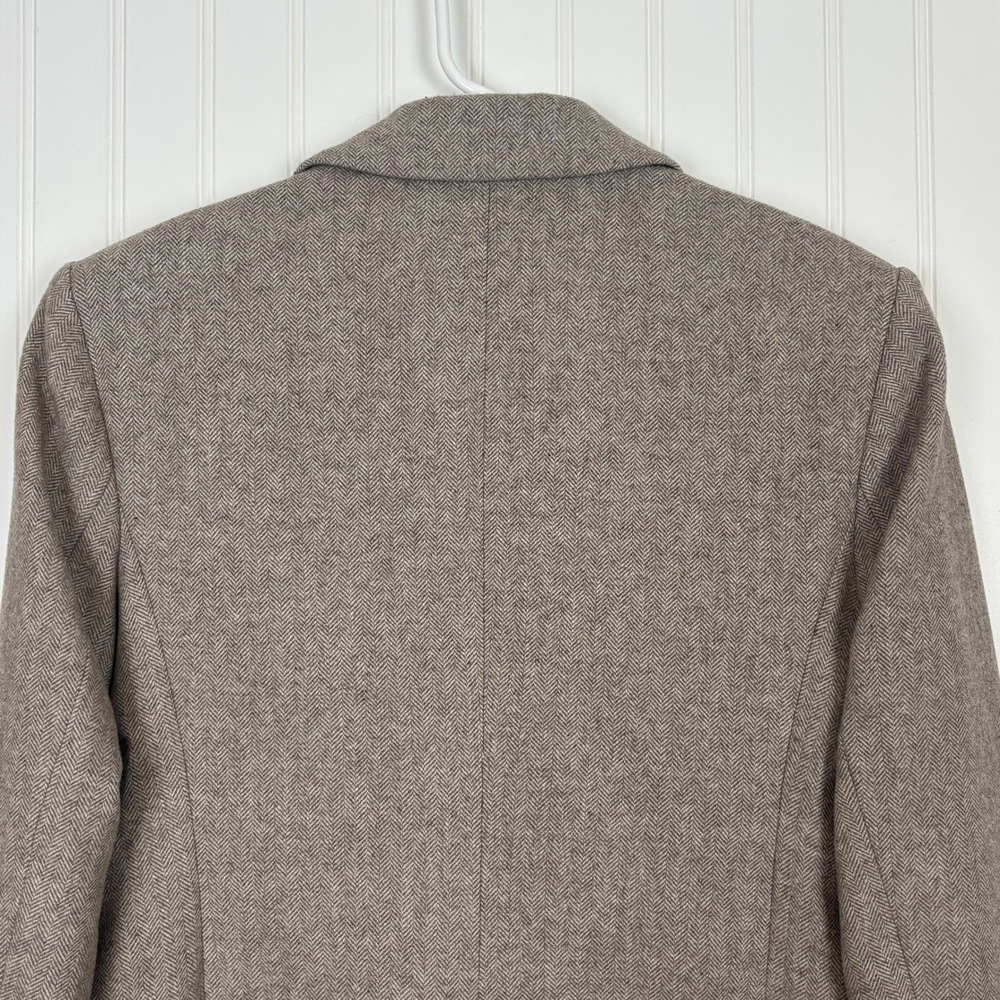 Banana Republic Blazer Women 12 Brown Herringbone Wool Blend Gold Button - Picture 4 of 12